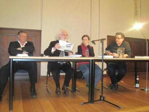 22. Pankower-Waisenhausgespräch - v.l.n.r.: Prof. Peter-Alexis Albrecht, Prof. Lionel Richard, Katharina Schlieper, Karl-Heinz Dellwo